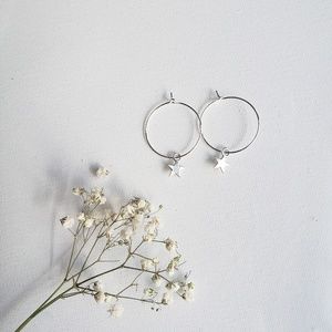 Star Charm Silver Hoop Earrings